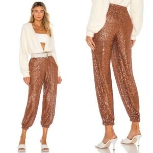 Free People Sz M Morelia Sequin Jogger Pants Bronze Brown Party Festival